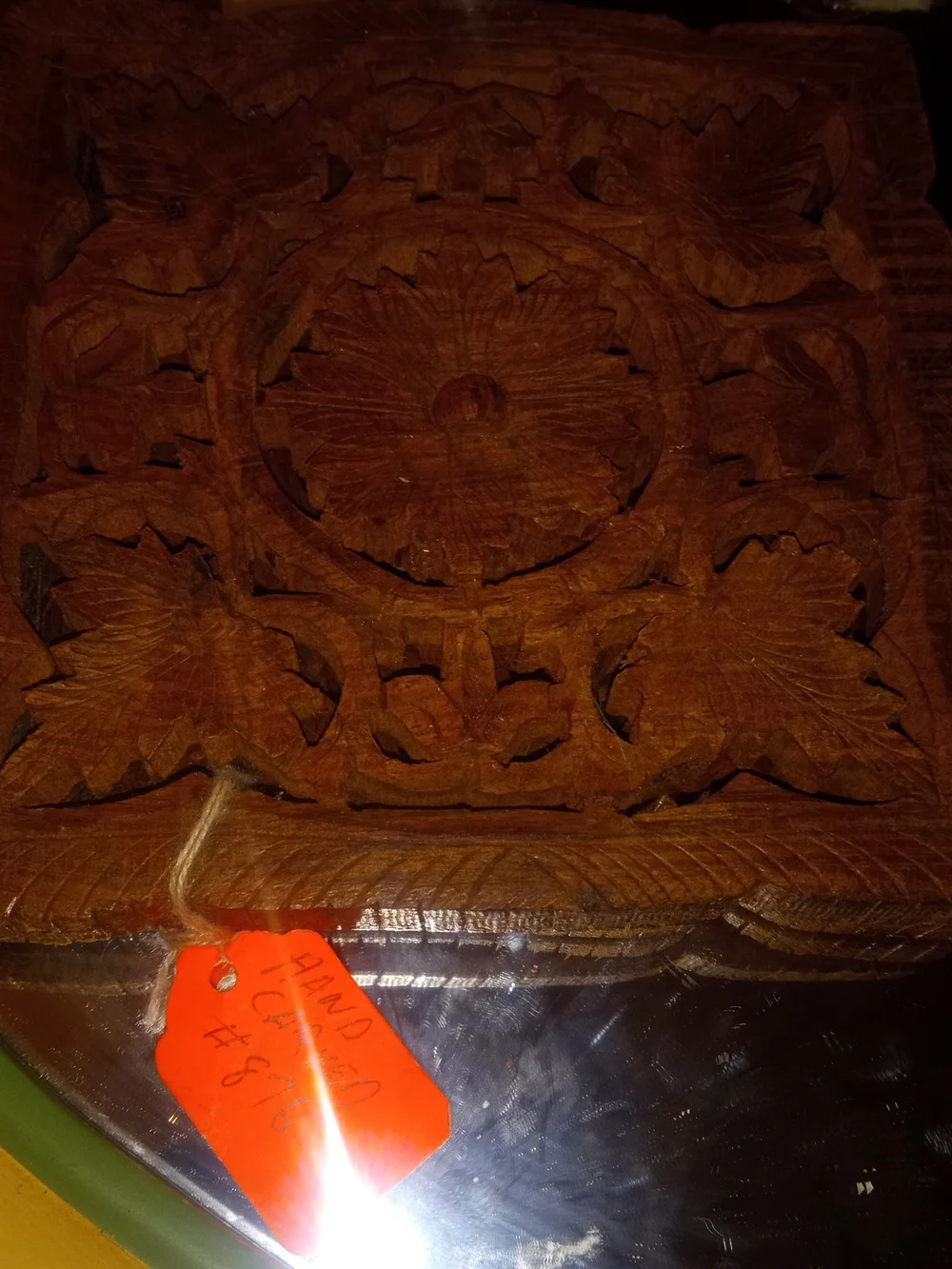 Vintage Hand Carved Indian Wood Wall Plaques Set of 2 Boho 7x7 Fretwork Panels